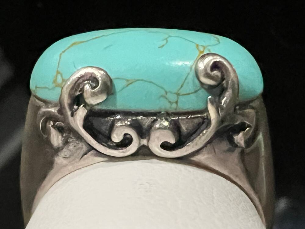 Artisan  Modernist Scroll Turquoise Statement Ring .925